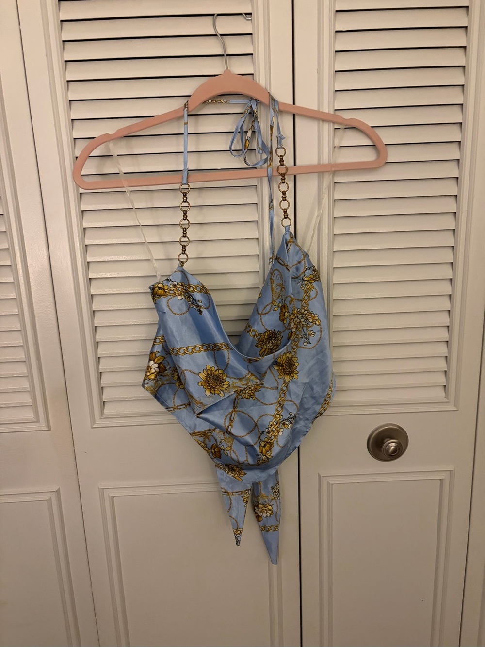Blue Floral Chain Print cowl neck top